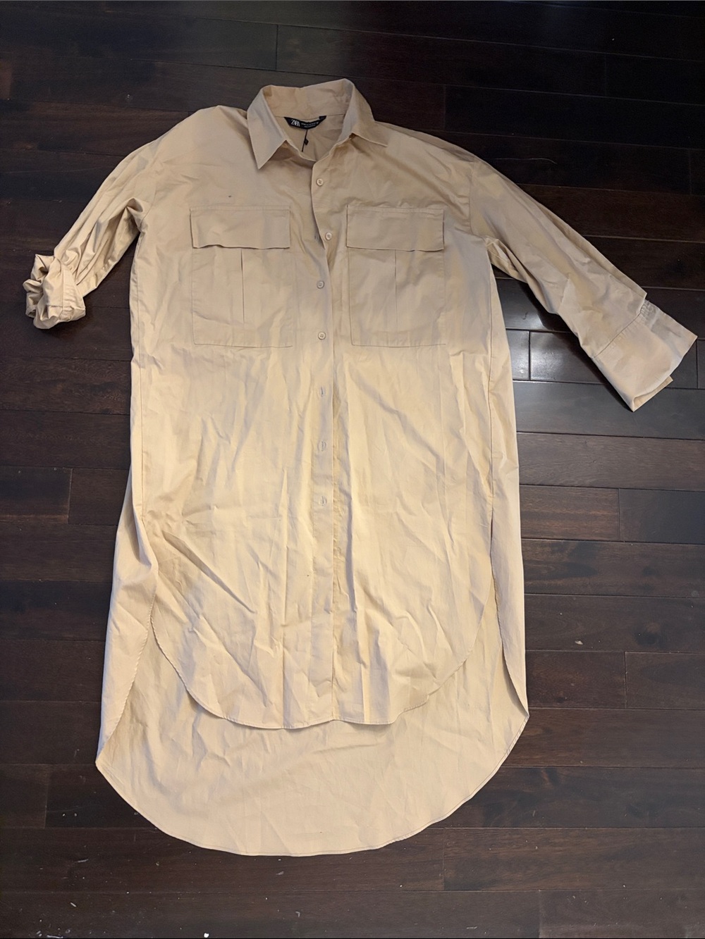 Zara Beige Longline Button-Down Shirt